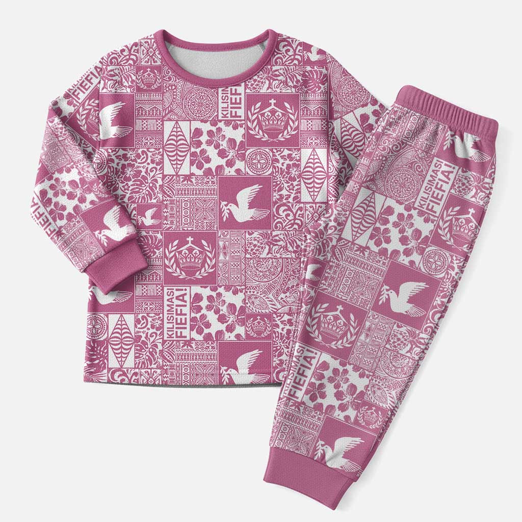 Pink Tonga Kilisimasi Fiefia Christmas Pajama Set Pacific Patchwork Xmas Vibes - Polynesian Pride