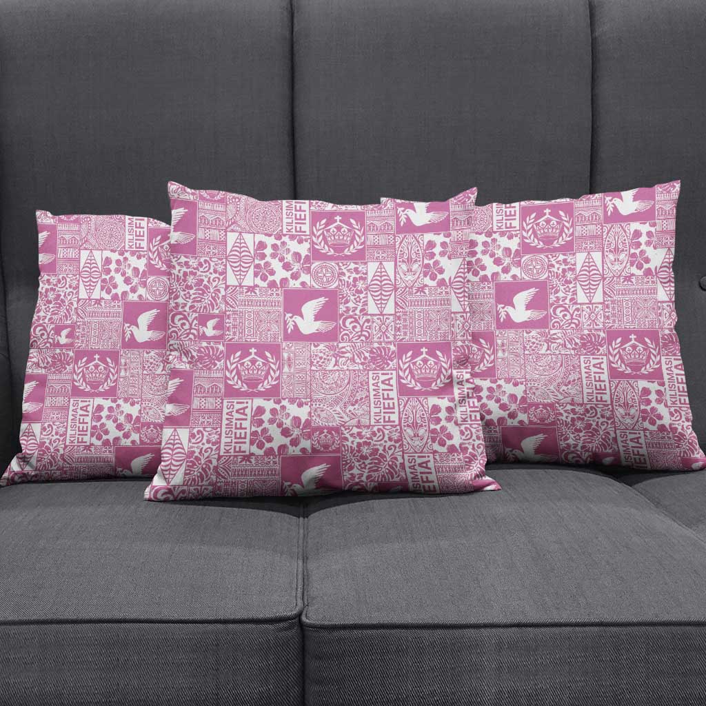 Pink Tonga Kilisimasi Fiefia Pillow Cover Pacific Patchwork Xmas Vibes - Polynesian Pride