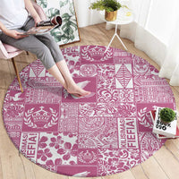 Pink Tonga Kilisimasi Fiefia Round Carpet Pacific Patchwork Xmas Vibes - Polynesian Pride