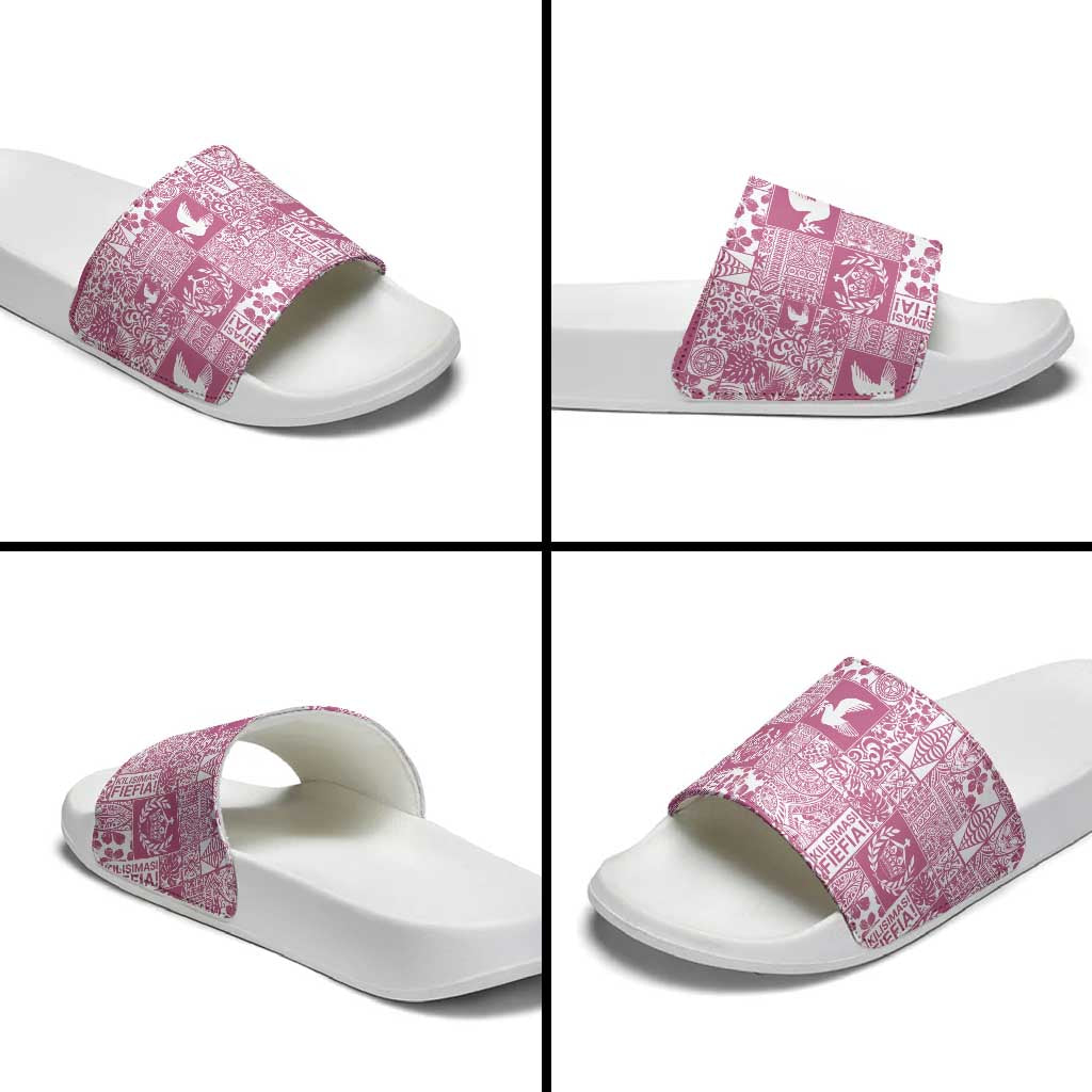 Pink Tonga Kilisimasi Fiefia Slide Sandals Pacific Patchwork Xmas Vibes - Polynesian Pride