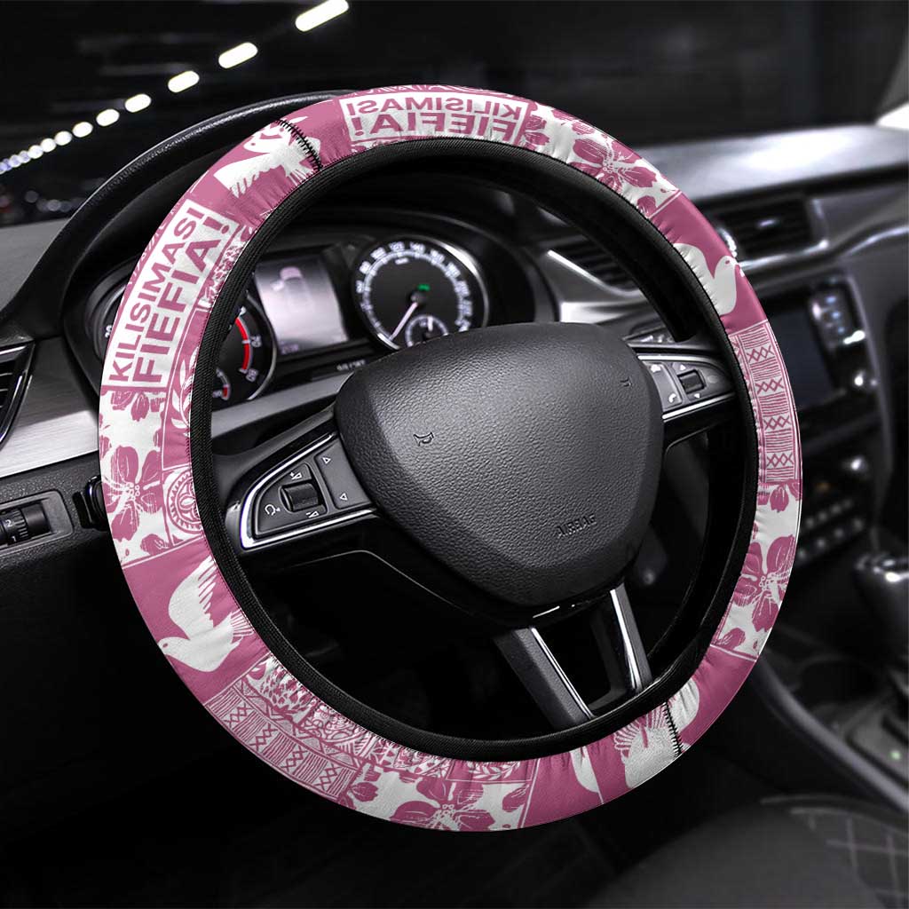Pink Tonga Kilisimasi Fiefia Steering Wheel Cover Pacific Patchwork Xmas Vibes - Polynesian Pride