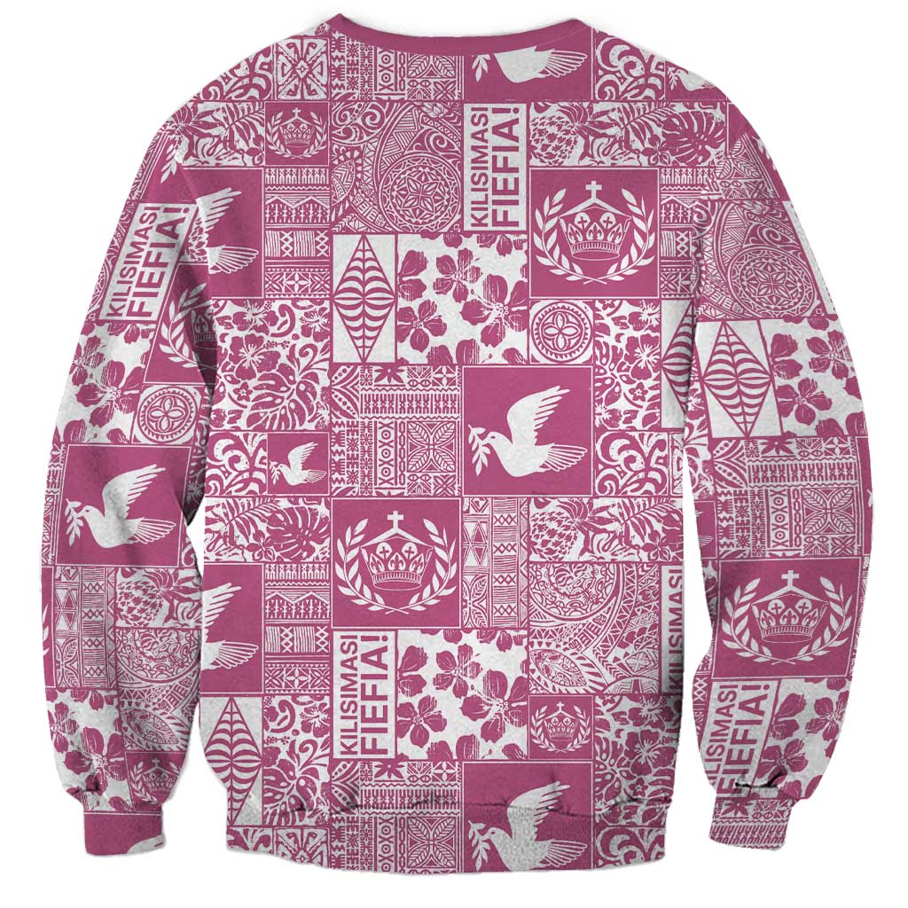Pink Tonga Kilisimasi Fiefia Sweatshirt Pacific Patchwork Xmas Vibes - Polynesian Pride