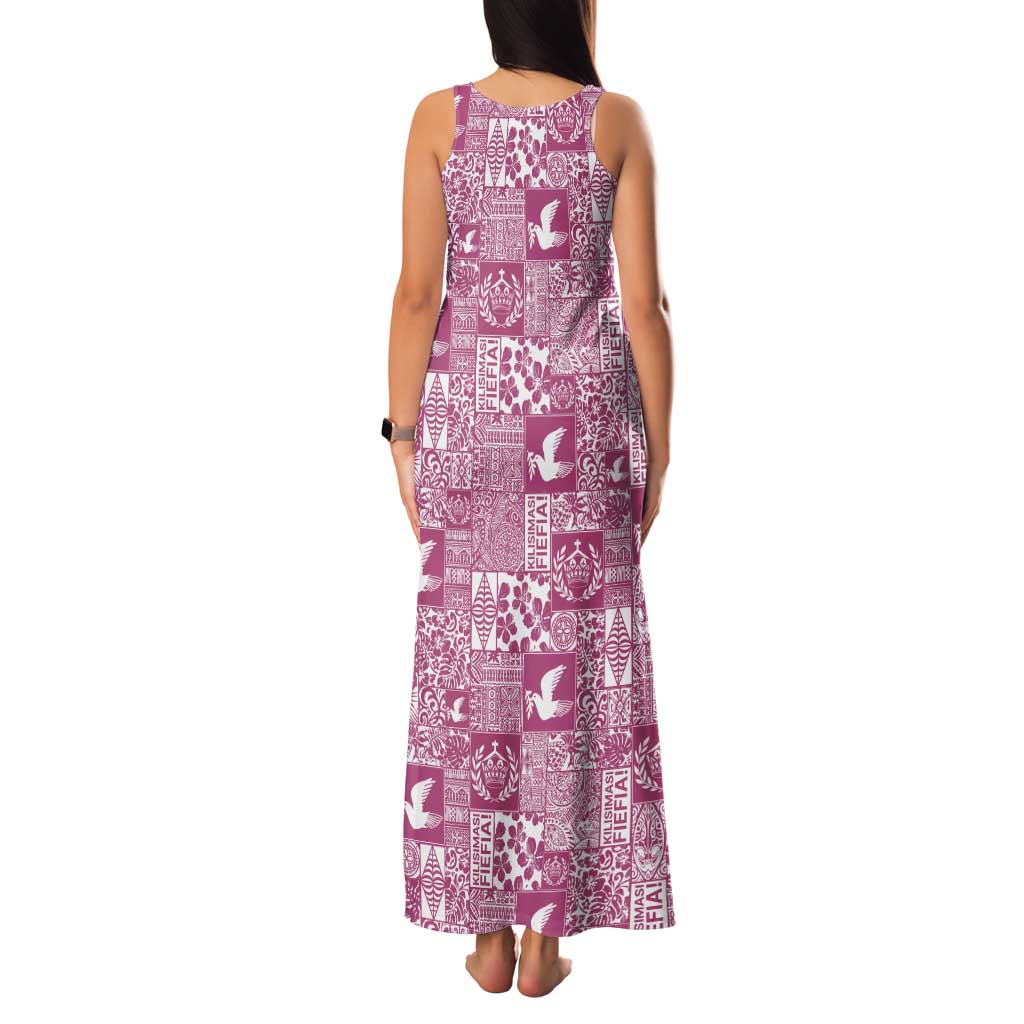 Pink Tonga Kilisimasi Fiefia Tank Maxi Dress Pacific Patchwork Xmas Vibes - Polynesian Pride