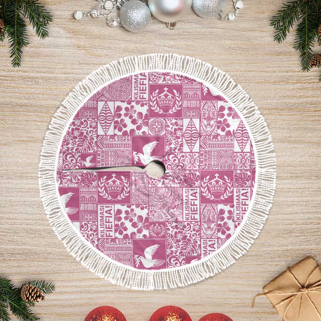 Pink Tonga Kilisimasi Fiefia Tree Skirt Pacific Patchwork Xmas Vibes - Polynesian Pride