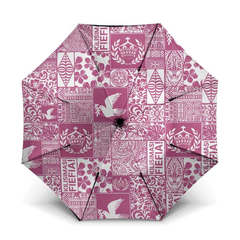 Pink Tonga Kilisimasi Fiefia Umbrella Pacific Patchwork Xmas Vibes - Polynesian Pride