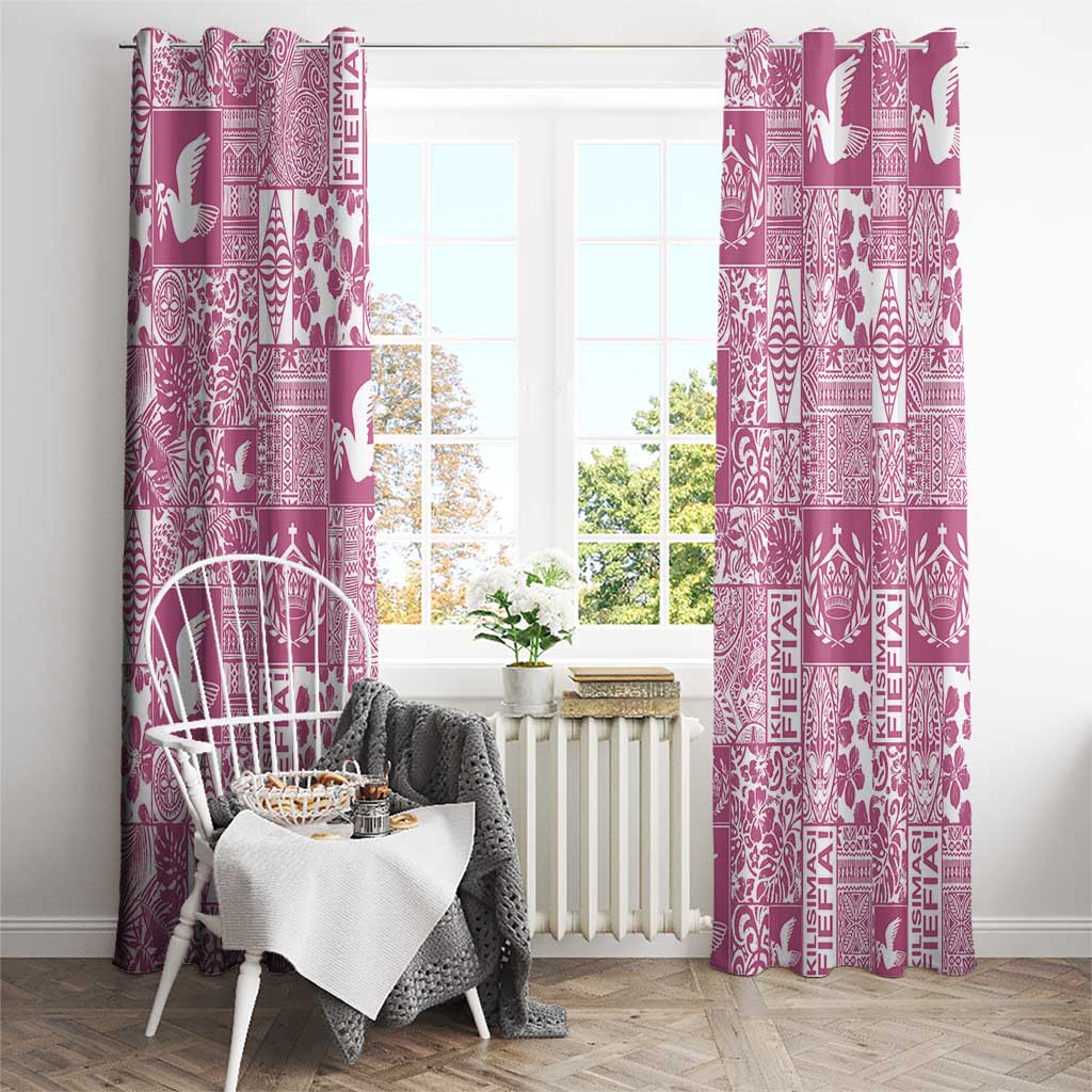 Pink Tonga Kilisimasi Fiefia Window Curtain Pacific Patchwork Xmas Vibes - Polynesian Pride