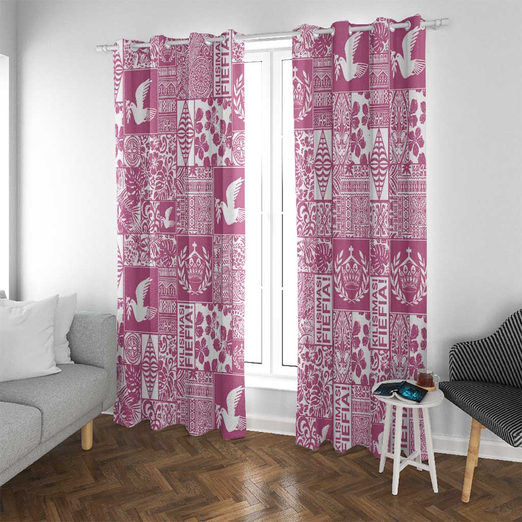 Pink Tonga Kilisimasi Fiefia Window Curtain Pacific Patchwork Xmas Vibes - Polynesian Pride