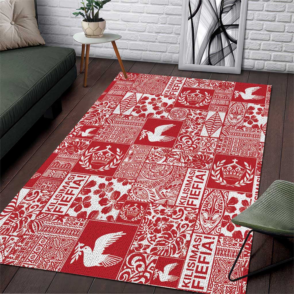 Red Tonga Kilisimasi Fiefia Area Rug Pacific Patchwork Xmas Vibes - Polynesian Pride