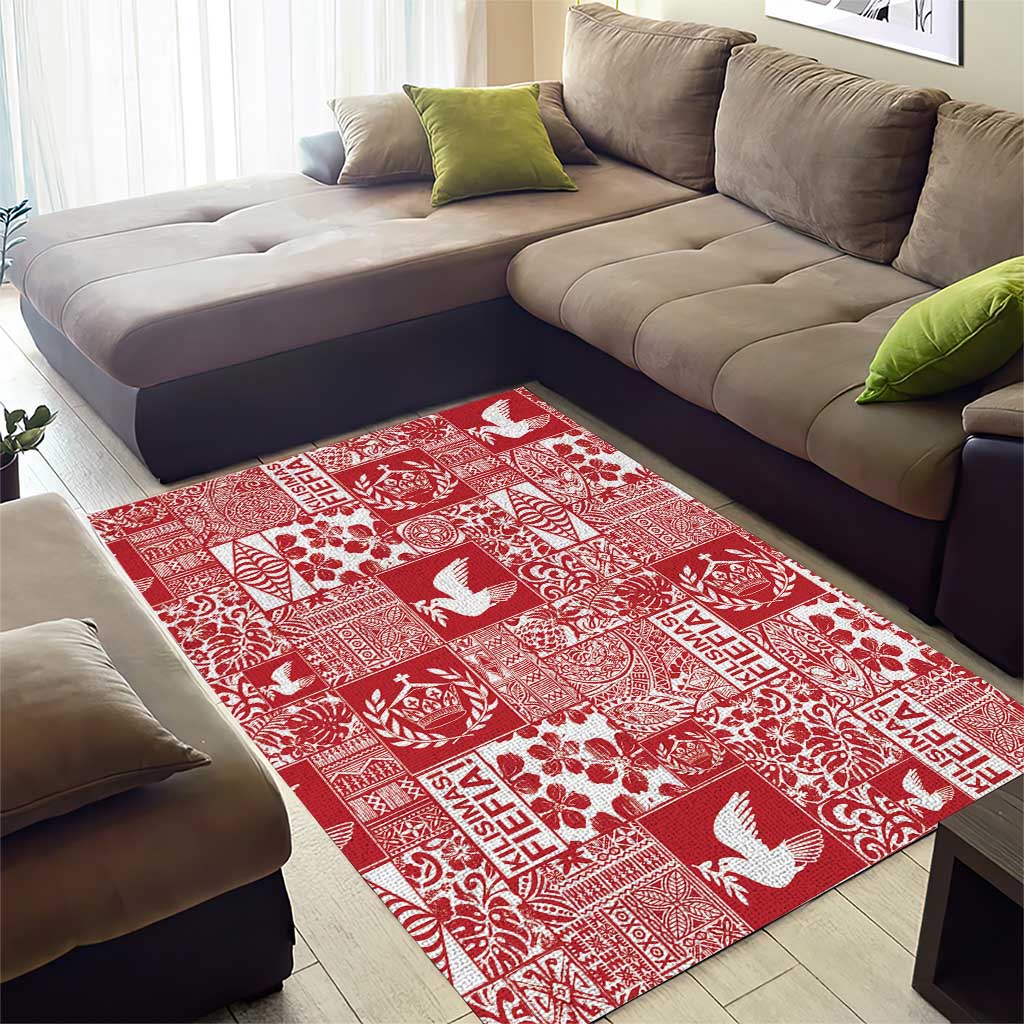Red Tonga Kilisimasi Fiefia Area Rug Pacific Patchwork Xmas Vibes - Polynesian Pride