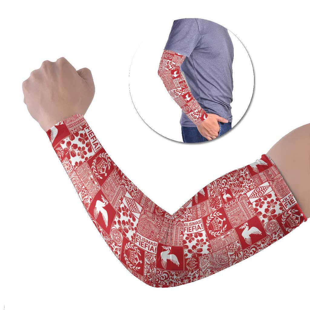 Red Tonga Kilisimasi Fiefia Arm Sleeves Pacific Patchwork Xmas Vibes - Polynesian Pride