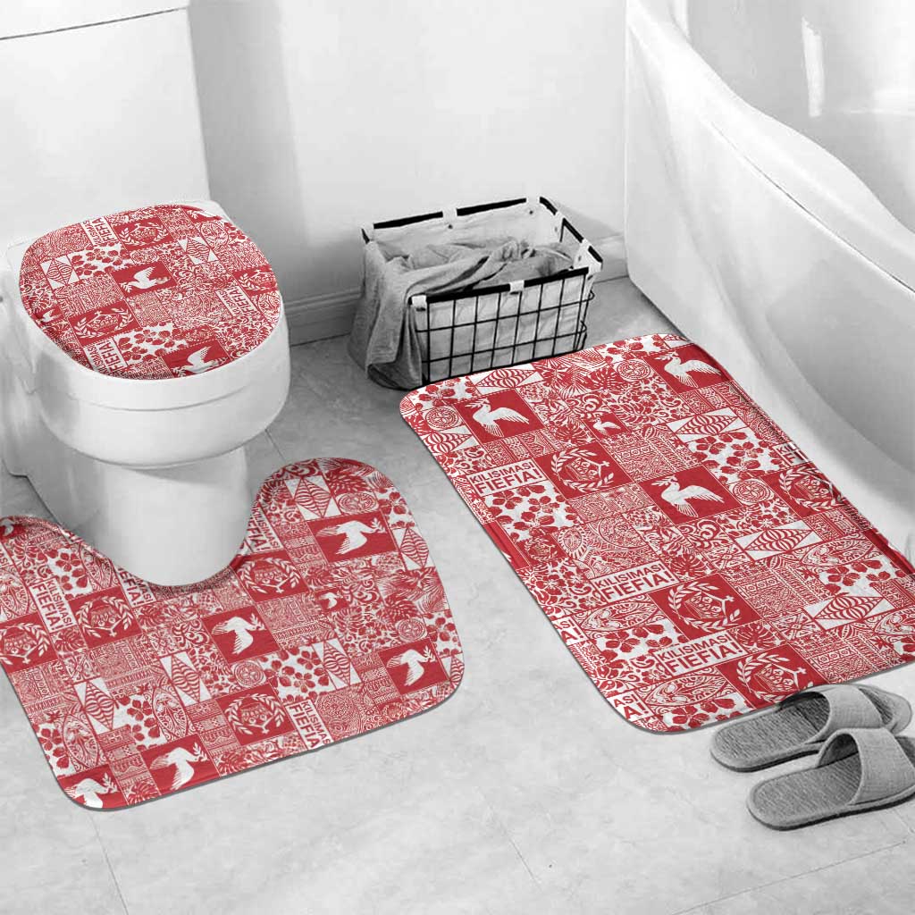 Red Tonga Kilisimasi Fiefia Bathroom Set Pacific Patchwork Xmas Vibes - Polynesian Pride