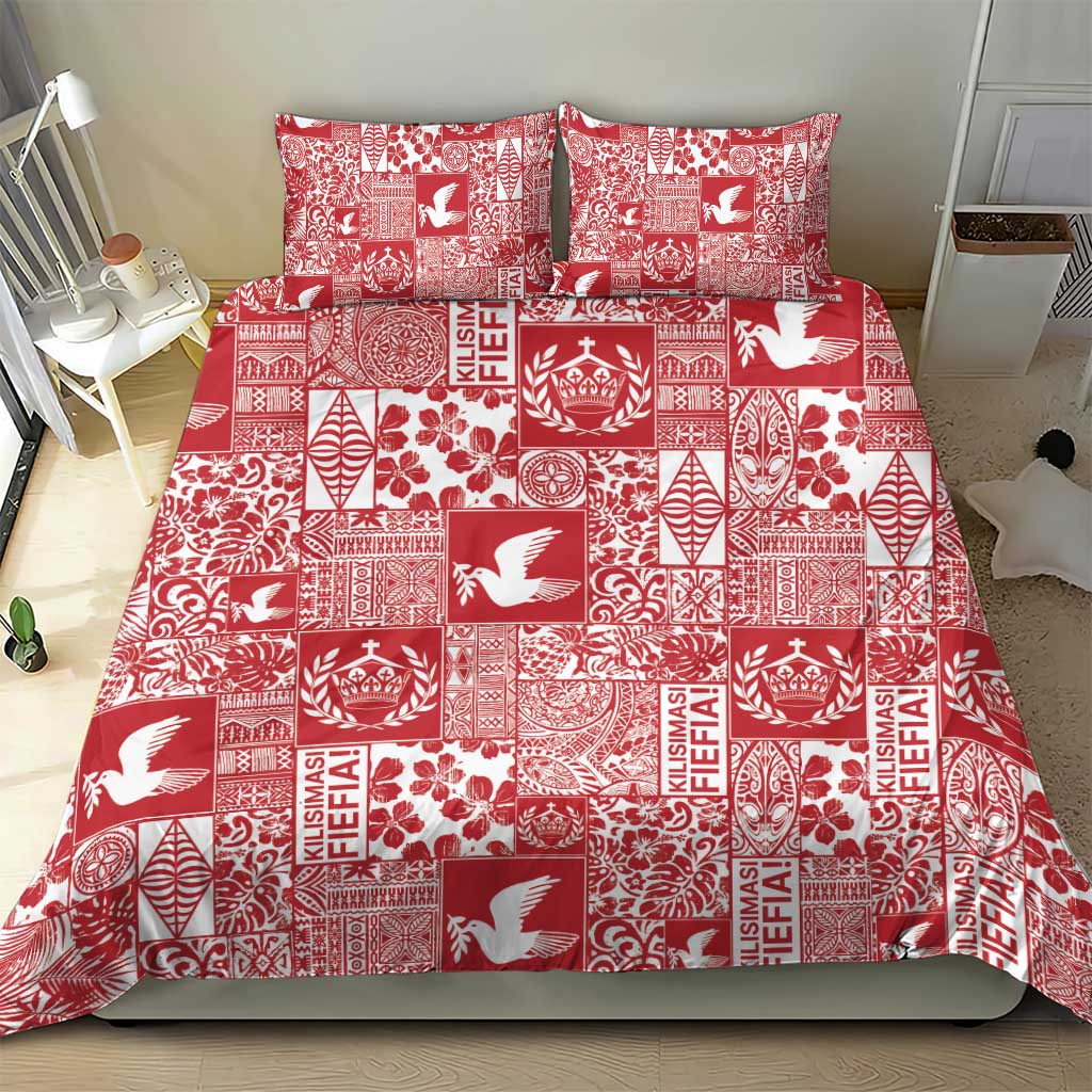 Red Tonga Kilisimasi Fiefia Bedding Set Pacific Patchwork Xmas Vibes - Polynesian Pride