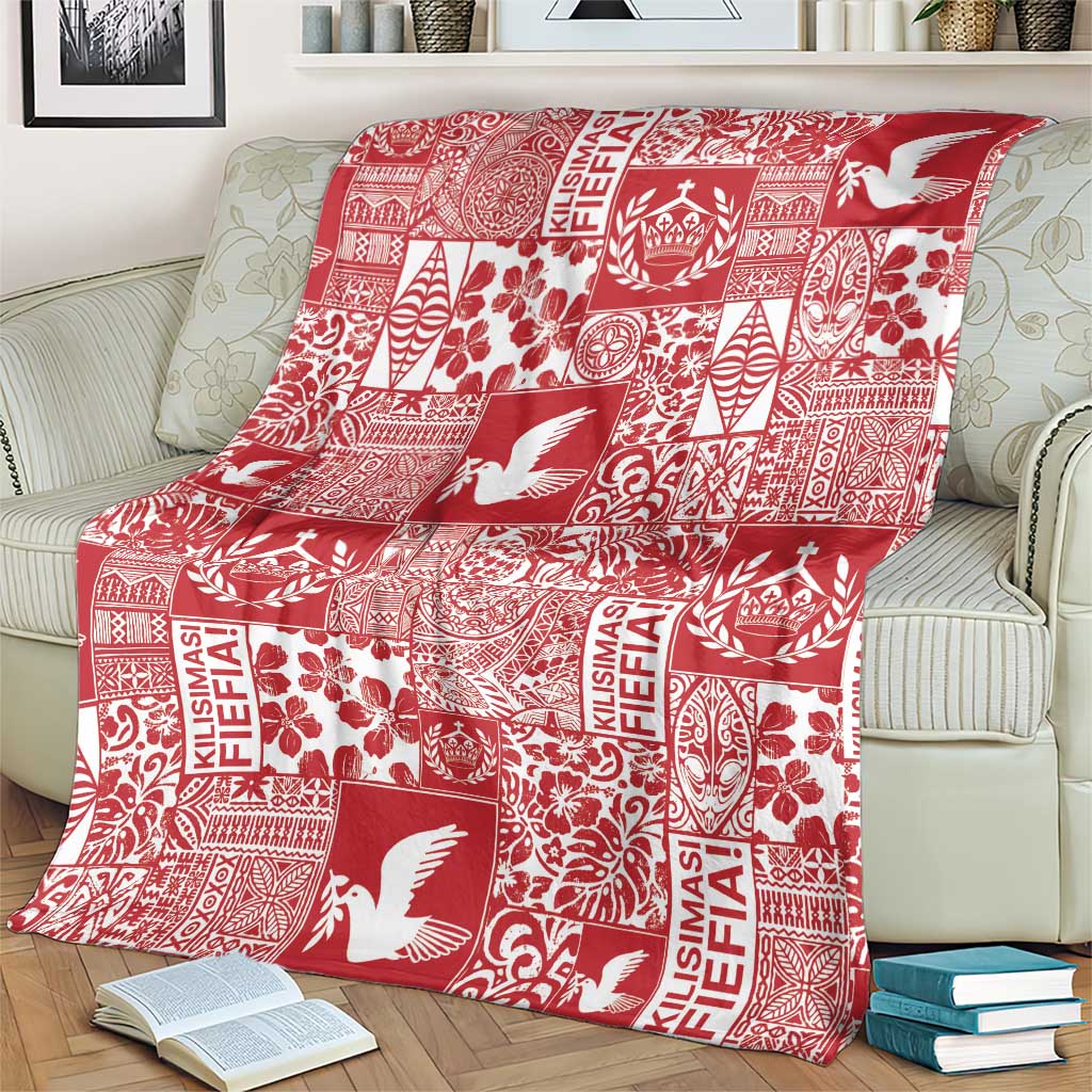 Red Tonga Kilisimasi Fiefia Blanket Pacific Patchwork Xmas Vibes - Polynesian Pride