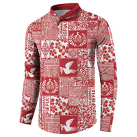 Red Tonga Kilisimasi Fiefia Button Sweatshirt Pacific Patchwork Xmas Vibes - Polynesian Pride