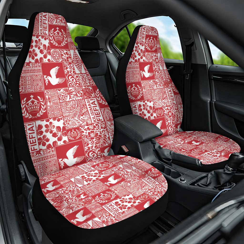 Red Tonga Kilisimasi Fiefia Car Seat Cover Pacific Patchwork Xmas Vibes - Polynesian Pride