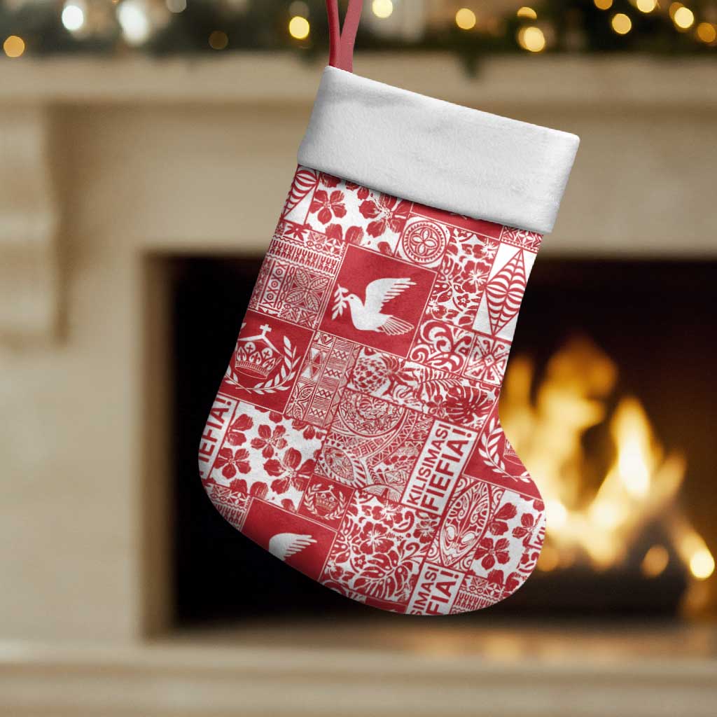 Red Tonga Kilisimasi Fiefia Christmas Stocking Pacific Patchwork Xmas Vibes - Polynesian Pride