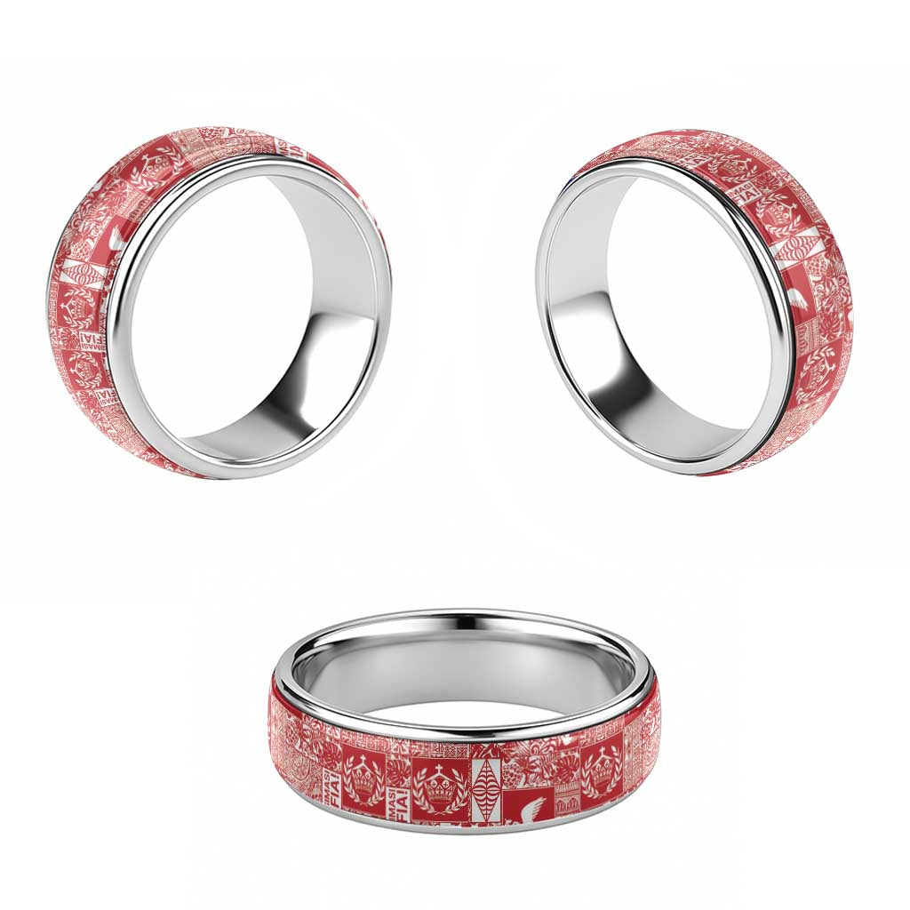 Red Tonga Kilisimasi Fiefia Classic Ring Pacific Patchwork Xmas Vibes - Polynesian Pride