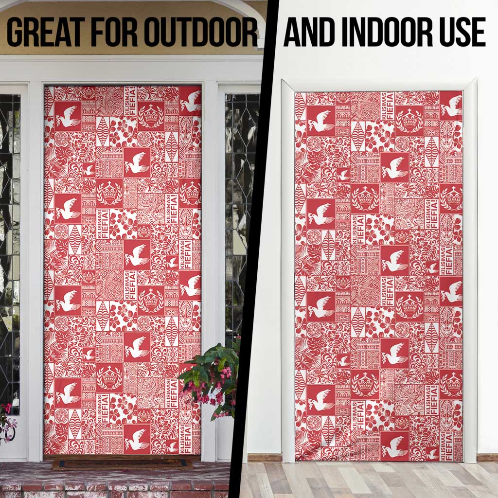 Red Tonga Kilisimasi Fiefia Door Cover Pacific Patchwork Xmas Vibes - Polynesian Pride