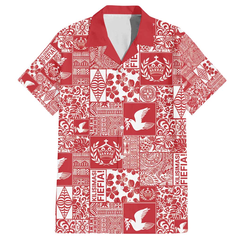Red Tonga Kilisimasi Fiefia Family Matching Long Sleeve Bodycon Dress and Hawaiian Shirt Pacific Patchwork Xmas Vibes - Polynesian Pride