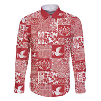 Red Tonga Kilisimasi Fiefia Family Matching Off The Shoulder Long Sleeve Dress and Hawaiian Shirt Pacific Patchwork Xmas Vibes - Polynesian Pride