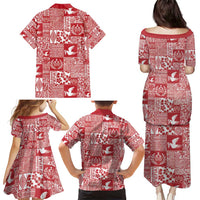 Red Tonga Kilisimasi Fiefia Family Matching Puletasi and Hawaiian Shirt Pacific Patchwork Xmas Vibes - Polynesian Pride