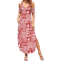Red Tonga Kilisimasi Fiefia Family Matching Summer Maxi Dress and Hawaiian Shirt Pacific Patchwork Xmas Vibes - Polynesian Pride