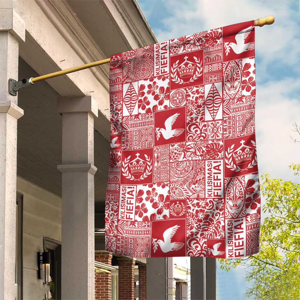 Red Tonga Kilisimasi Fiefia Garden Flag Pacific Patchwork Xmas Vibes - Polynesian Pride