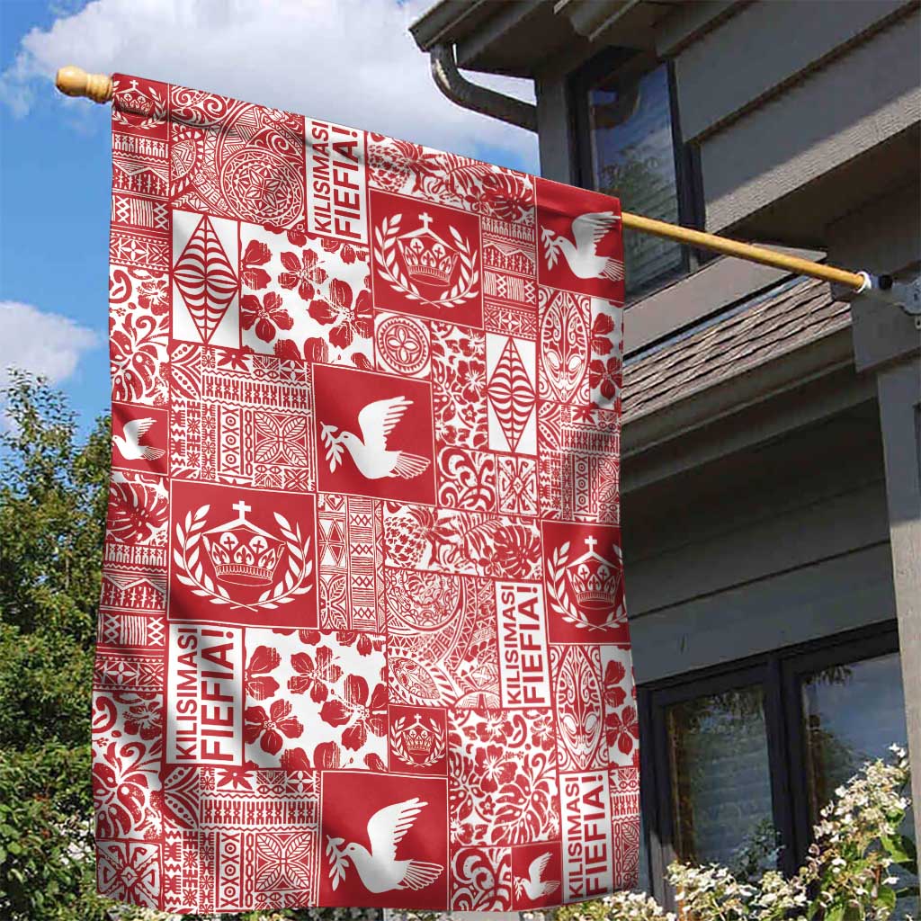 Red Tonga Kilisimasi Fiefia Garden Flag Pacific Patchwork Xmas Vibes - Polynesian Pride