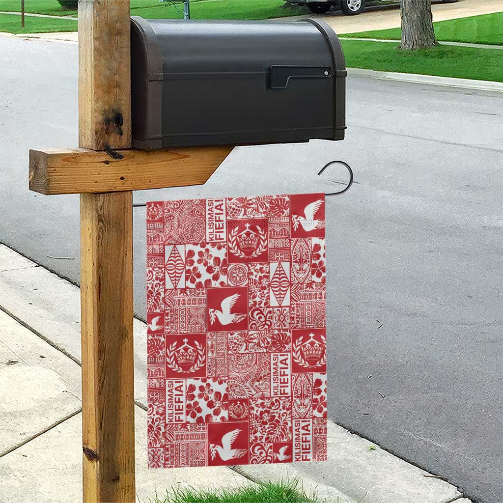 Red Tonga Kilisimasi Fiefia Garden Flag Pacific Patchwork Xmas Vibes - Polynesian Pride