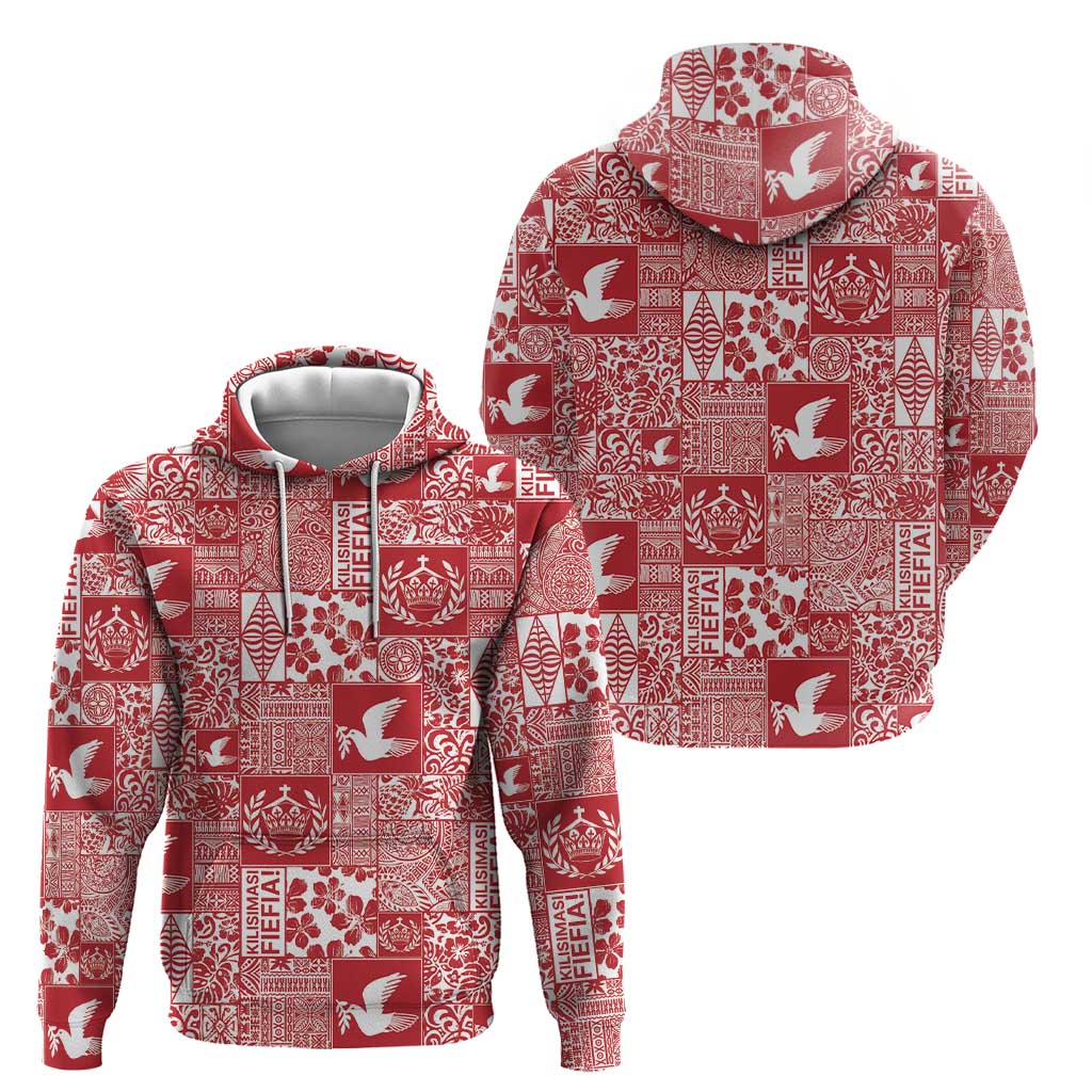 Red Tonga Kilisimasi Fiefia Hoodie Pacific Patchwork Xmas Vibes - Polynesian Pride