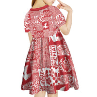 Red Tonga Kilisimasi Fiefia Kid Short Sleeve Dress Pacific Patchwork Xmas Vibes - Polynesian Pride