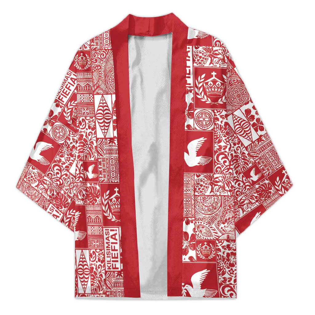 Red Tonga Kilisimasi Fiefia Kimono Pacific Patchwork Xmas Vibes - Polynesian Pride