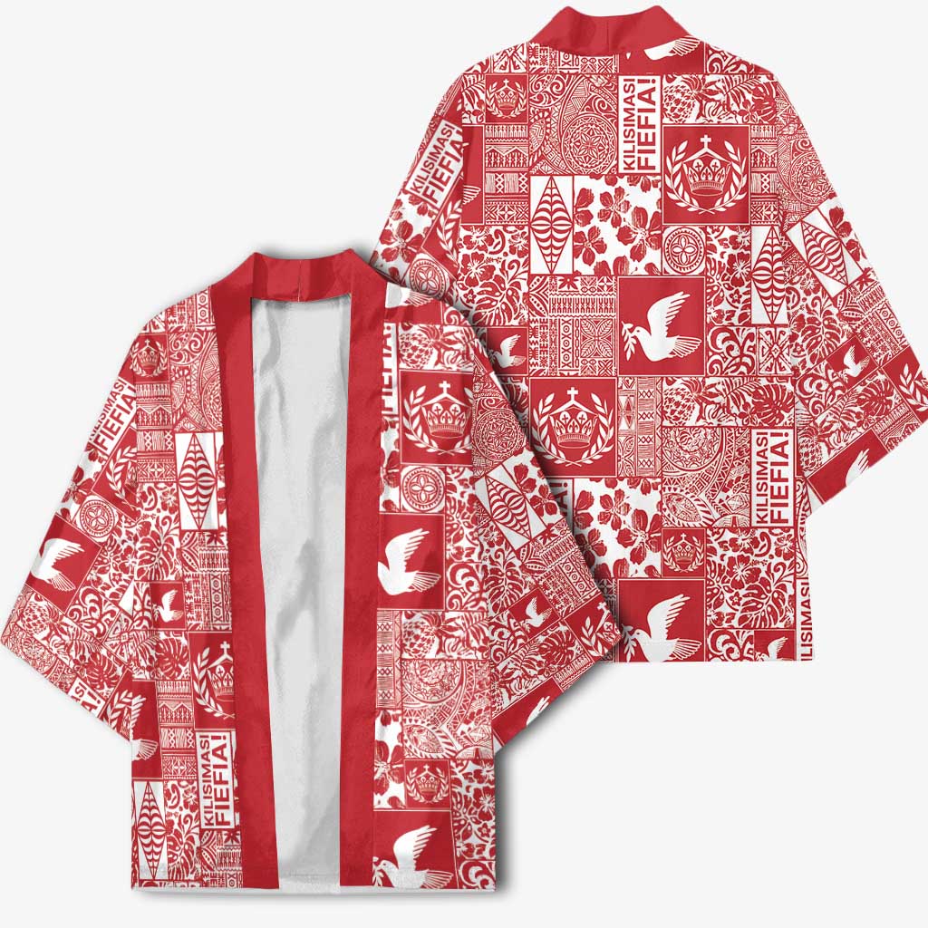 Red Tonga Kilisimasi Fiefia Kimono Pacific Patchwork Xmas Vibes - Polynesian Pride
