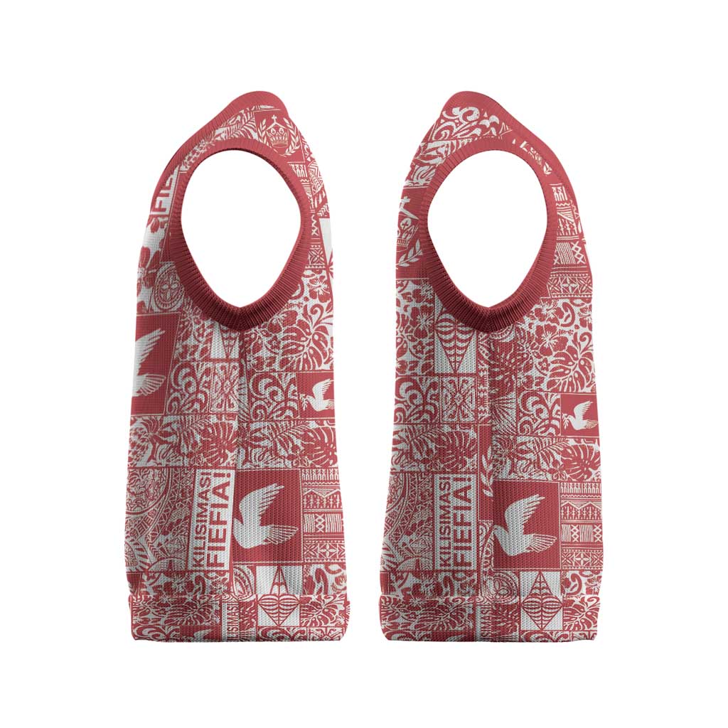 Red Tonga Kilisimasi Fiefia Christmas Knitted V-Neck Vest Pacific Patchwork Xmas Vibes - Polynesian Pride