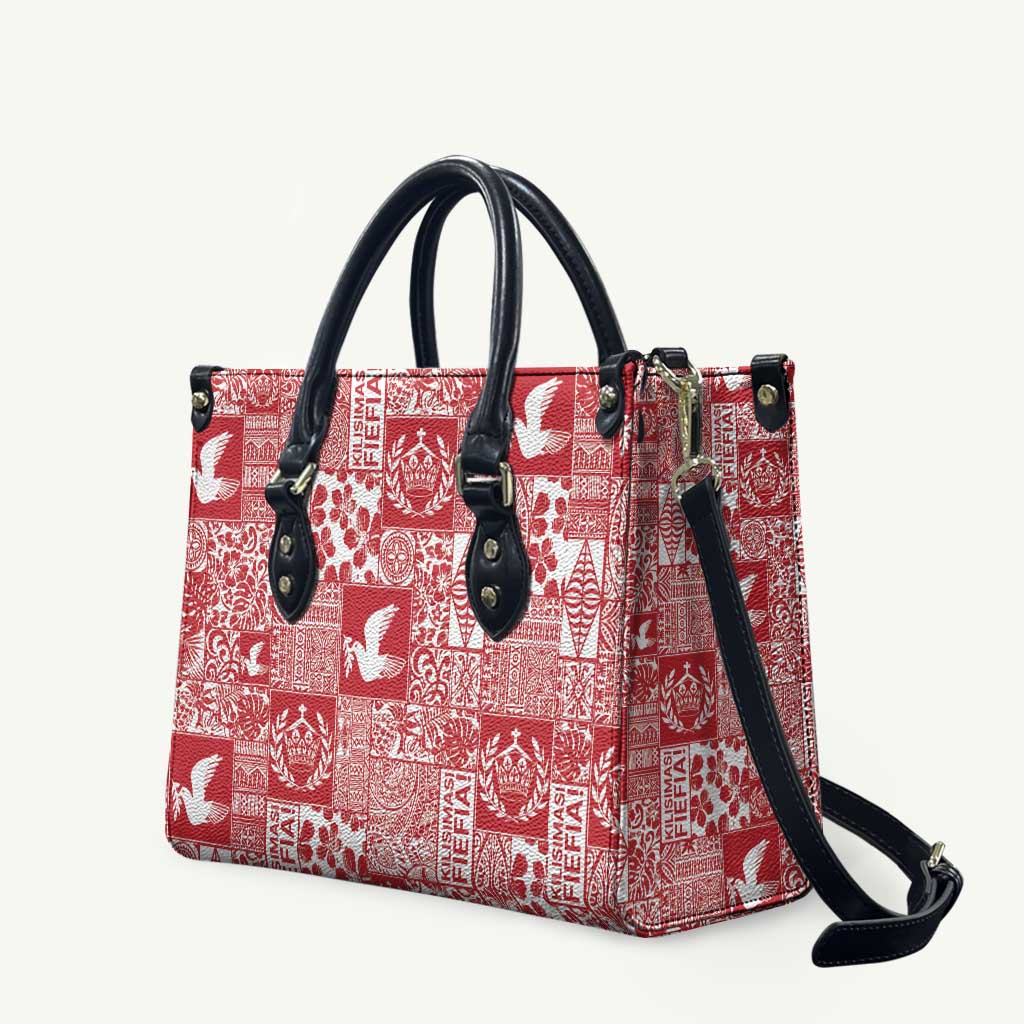 Red Tonga Kilisimasi Fiefia Leather Bag Pacific Patchwork Xmas Vibes - Polynesian Pride