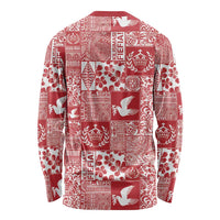 Red Tonga Kilisimasi Fiefia Long Sleeve Shirt Pacific Patchwork Xmas Vibes - Polynesian Pride