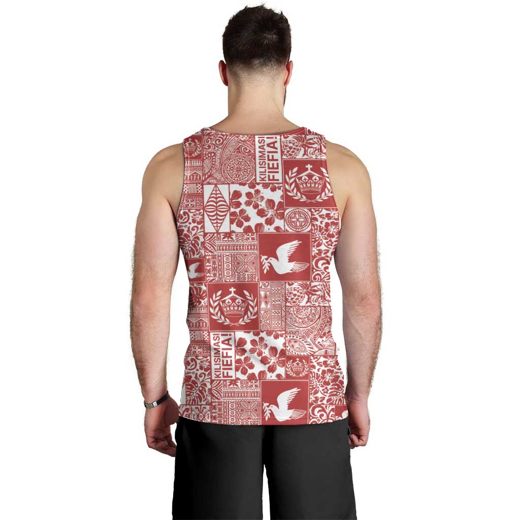 Red Tonga Kilisimasi Fiefia Men Tank Top Pacific Patchwork Xmas Vibes - Polynesian Pride