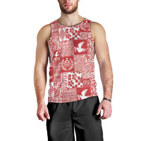 Red Tonga Kilisimasi Fiefia Men Tank Top Pacific Patchwork Xmas Vibes - Polynesian Pride