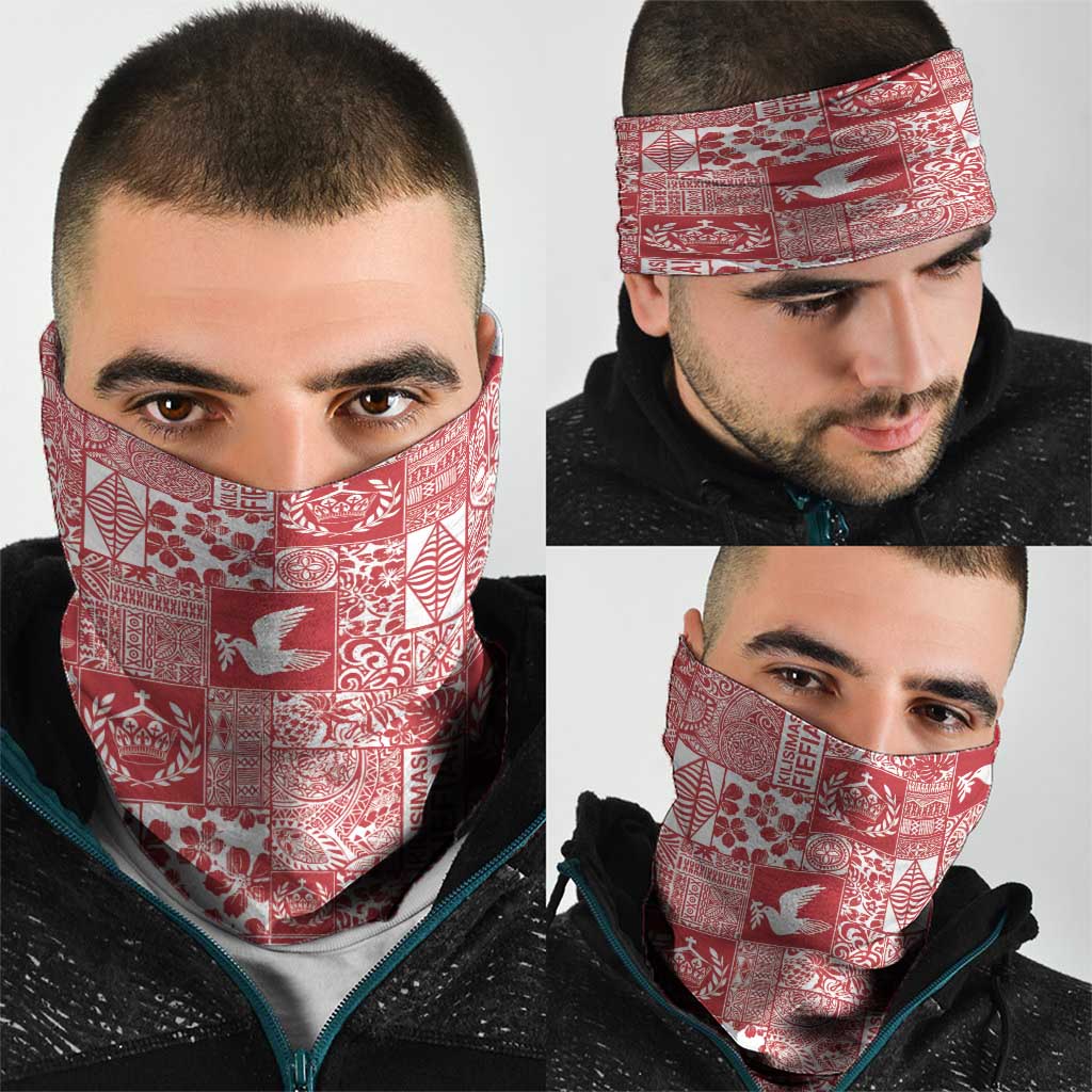 Red Tonga Kilisimasi Fiefia Neck Gaiter Pacific Patchwork Xmas Vibes - Polynesian Pride