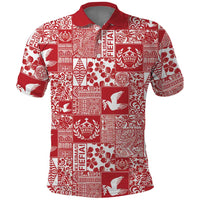 Red Tonga Kilisimasi Fiefia Polo Shirt Pacific Patchwork Xmas Vibes - Polynesian Pride