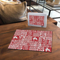 Red Tonga Kilisimasi Fiefia Puzzle Pacific Patchwork Xmas Vibes - Polynesian Pride