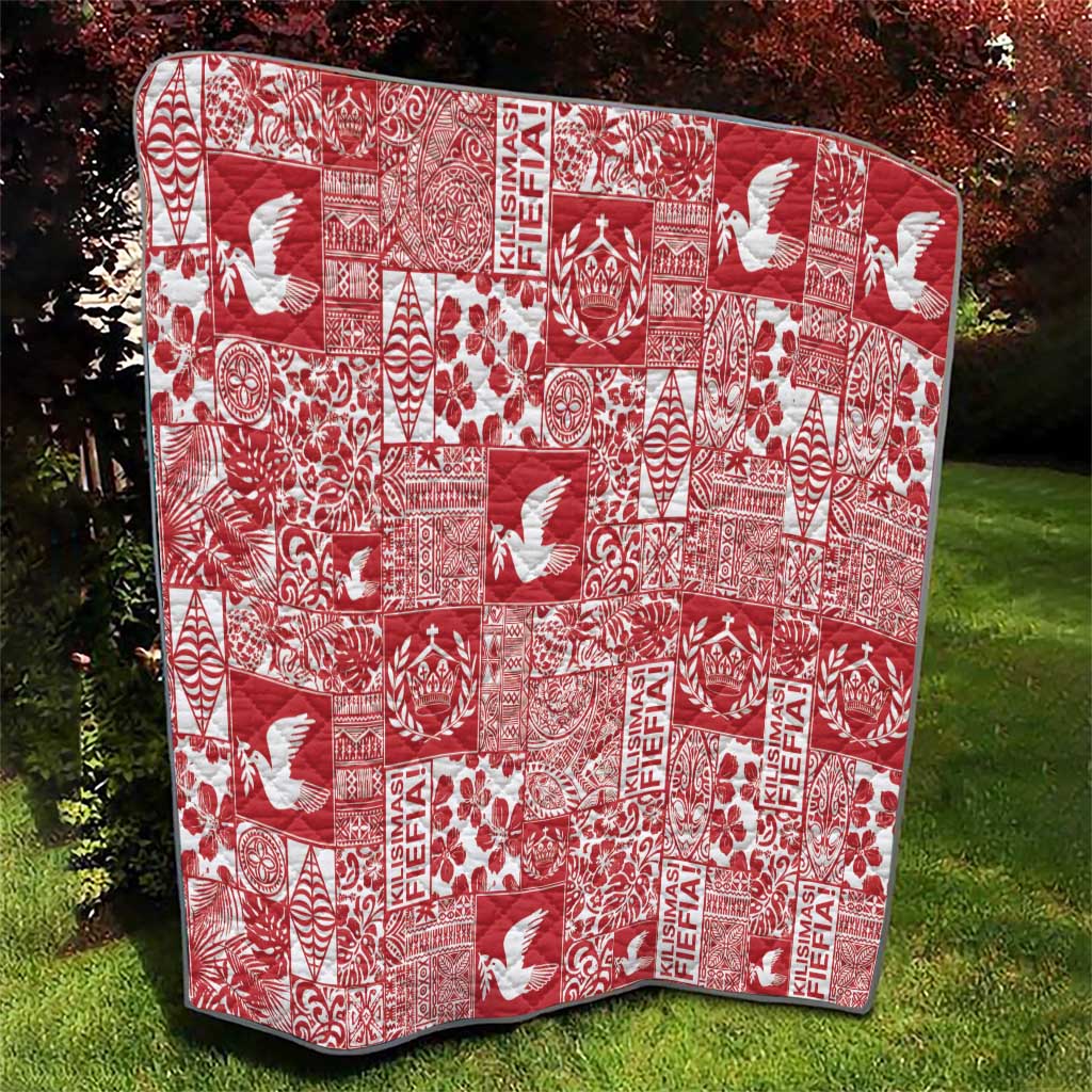 Red Tonga Kilisimasi Fiefia Quilt Pacific Patchwork Xmas Vibes - Polynesian Pride