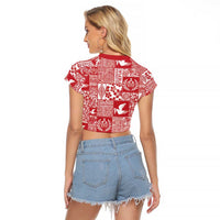 Red Tonga Kilisimasi Fiefia Raglan Cropped T Shirt Pacific Patchwork Xmas Vibes - Polynesian Pride