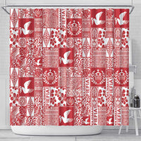Red Tonga Kilisimasi Fiefia Shower Curtain Pacific Patchwork Xmas Vibes - Polynesian Pride