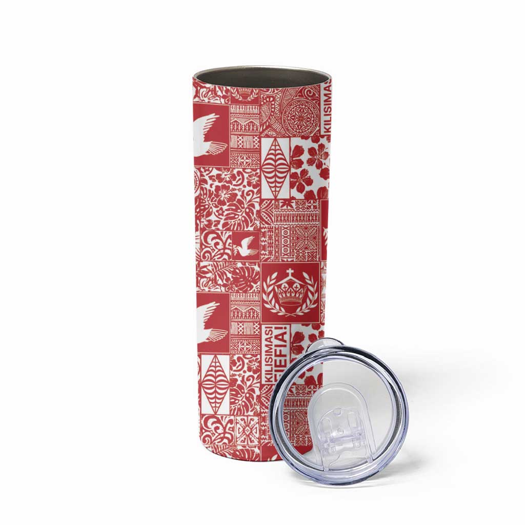 Red Tonga Kilisimasi Fiefia Skinny Tumbler Pacific Patchwork Xmas Vibes - Polynesian Pride