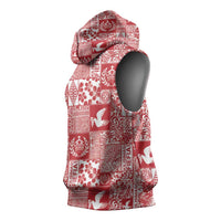Red Tonga Kilisimasi Fiefia Sleeveless Hoodie Pacific Patchwork Xmas Vibes - Polynesian Pride