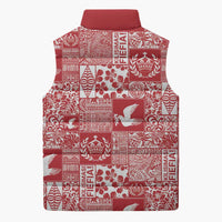 Red Tonga Kilisimasi Fiefia Sleeveless Puffer Jacket Pacific Patchwork Xmas Vibes - Polynesian Pride