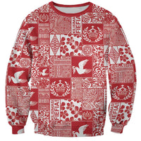 Red Tonga Kilisimasi Fiefia Sweatshirt Pacific Patchwork Xmas Vibes - Polynesian Pride