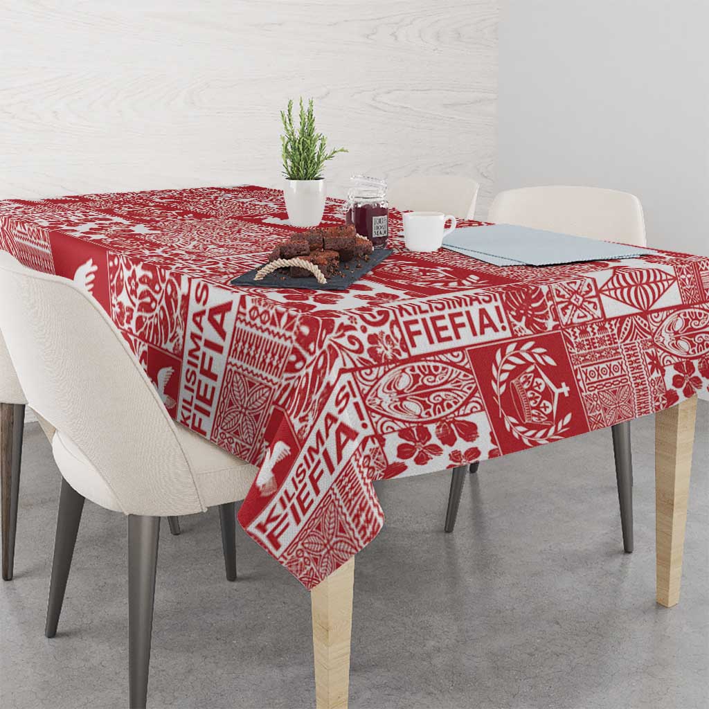 Red Tonga Kilisimasi Fiefia Tablecloth Pacific Patchwork Xmas Vibes - Polynesian Pride
