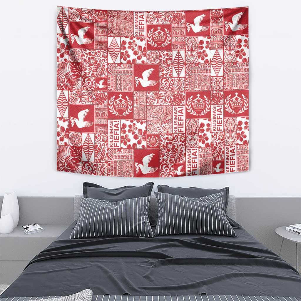 Red Tonga Kilisimasi Fiefia Tapestry Pacific Patchwork Xmas Vibes - Polynesian Pride